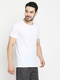 Men Premium White & Wine Cotton Regular Fit Round Neck T-Shirts - Pack Of 2 - Underjeans By Spykar
