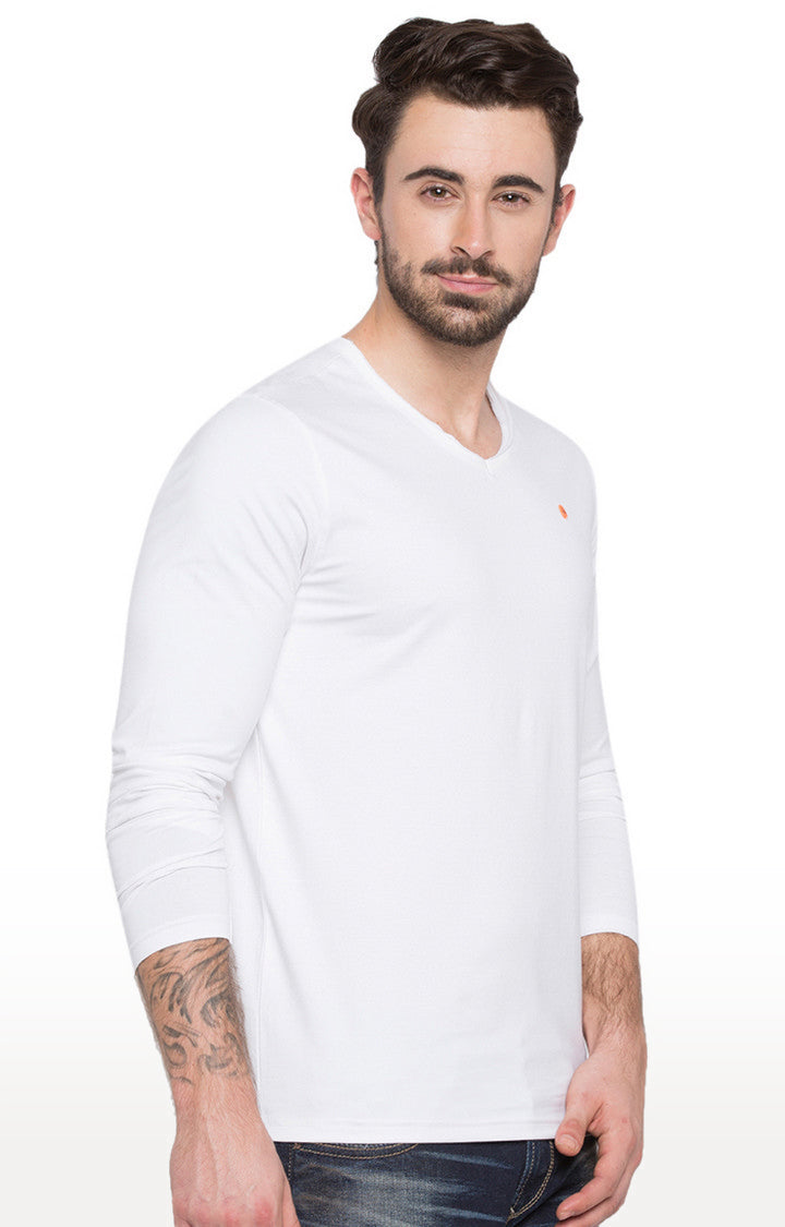 Spykar White Solid Slim Fit Men T-Shirts