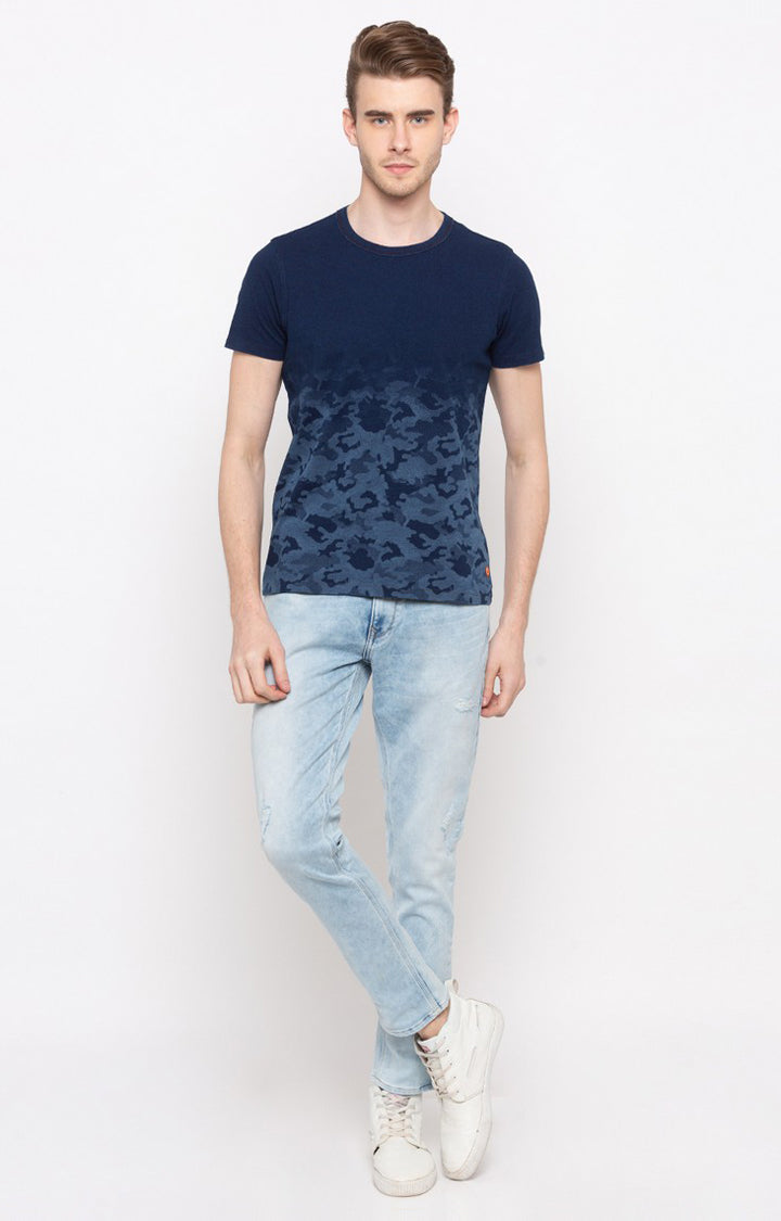 Spykar Indigo Printed Slim Fit Men T-Shirts