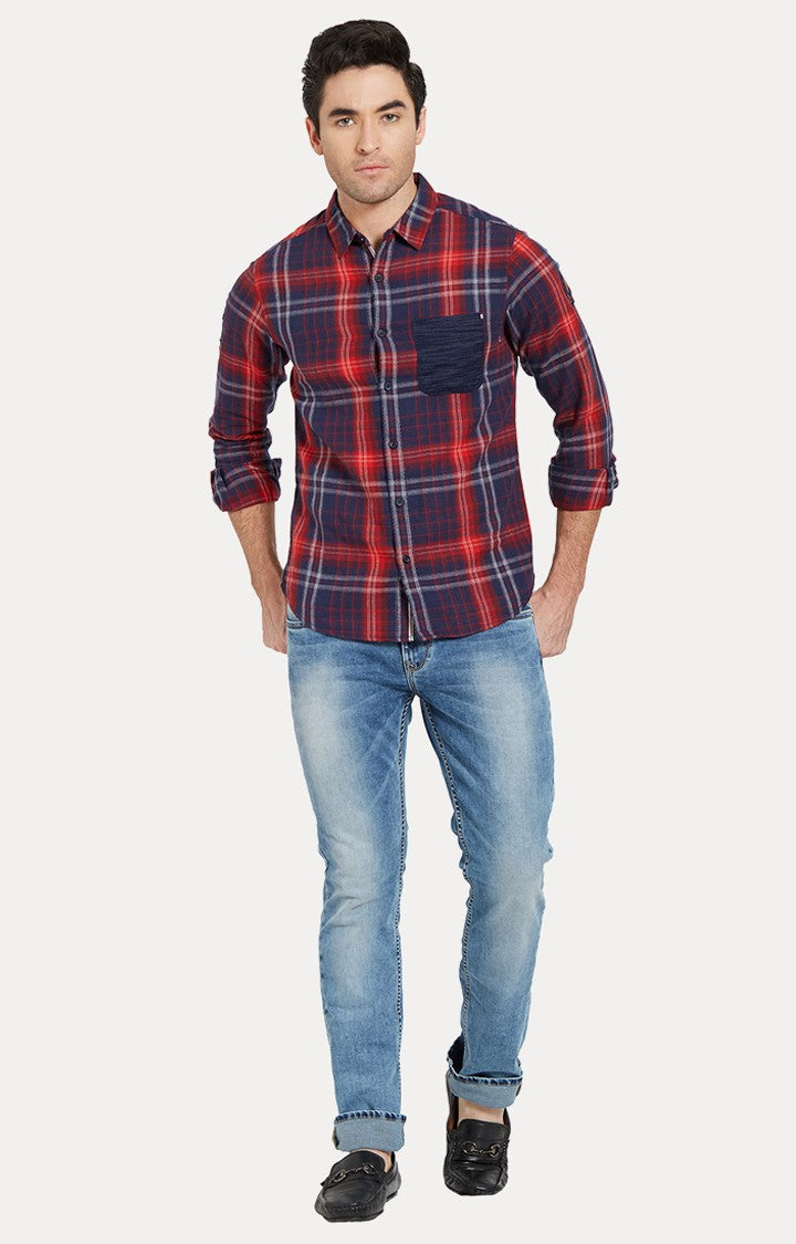 Spykar Men'S Blue Cotton Checked Casual Shirts