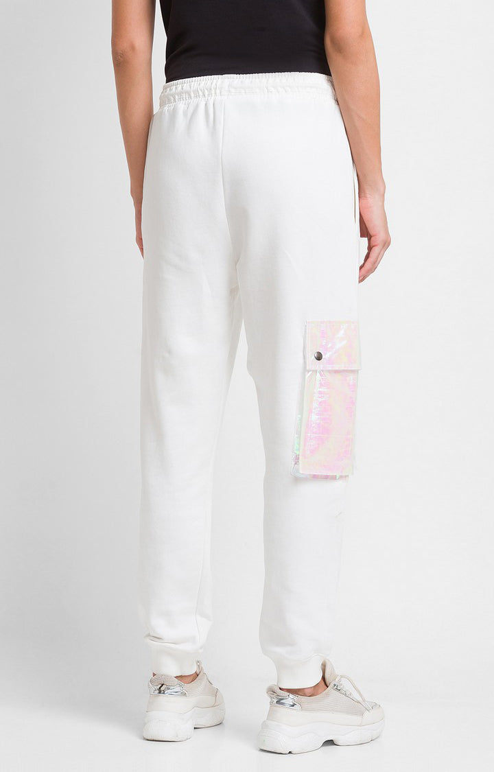 Spykar White Cotton Regular Fit Trackpant For Women