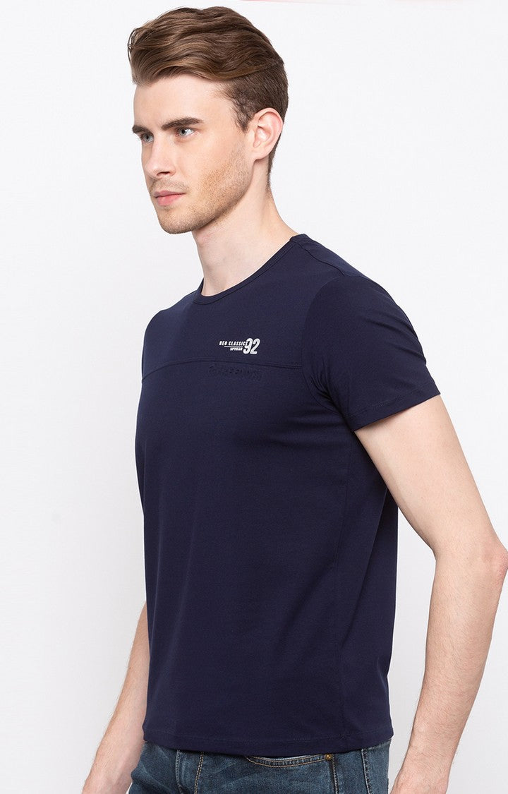 Spykar Navy Solid Slim Fit Men T-Shirts