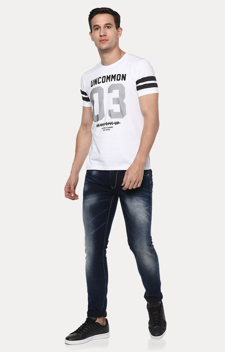 Spykar Men White Printed Slim Fit T-Shirt