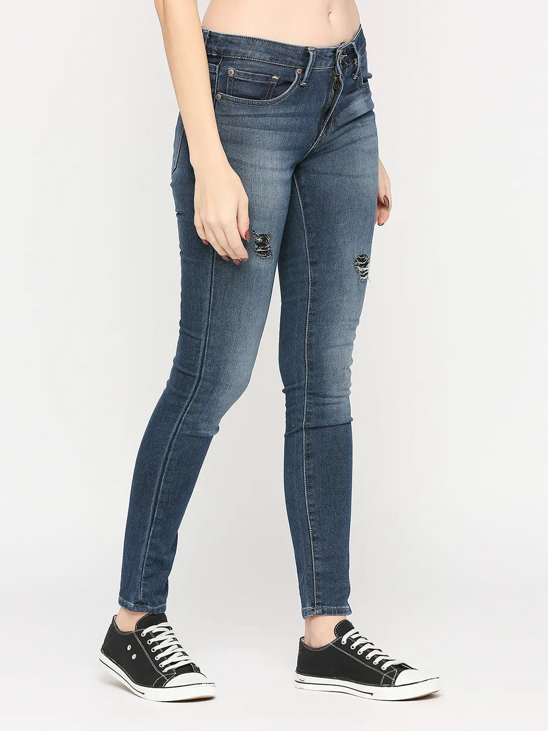 Spykar Women Mid Blue Lycra Slim Fit Narrow Length Clean Look High Rise Jeans - (Alicia)