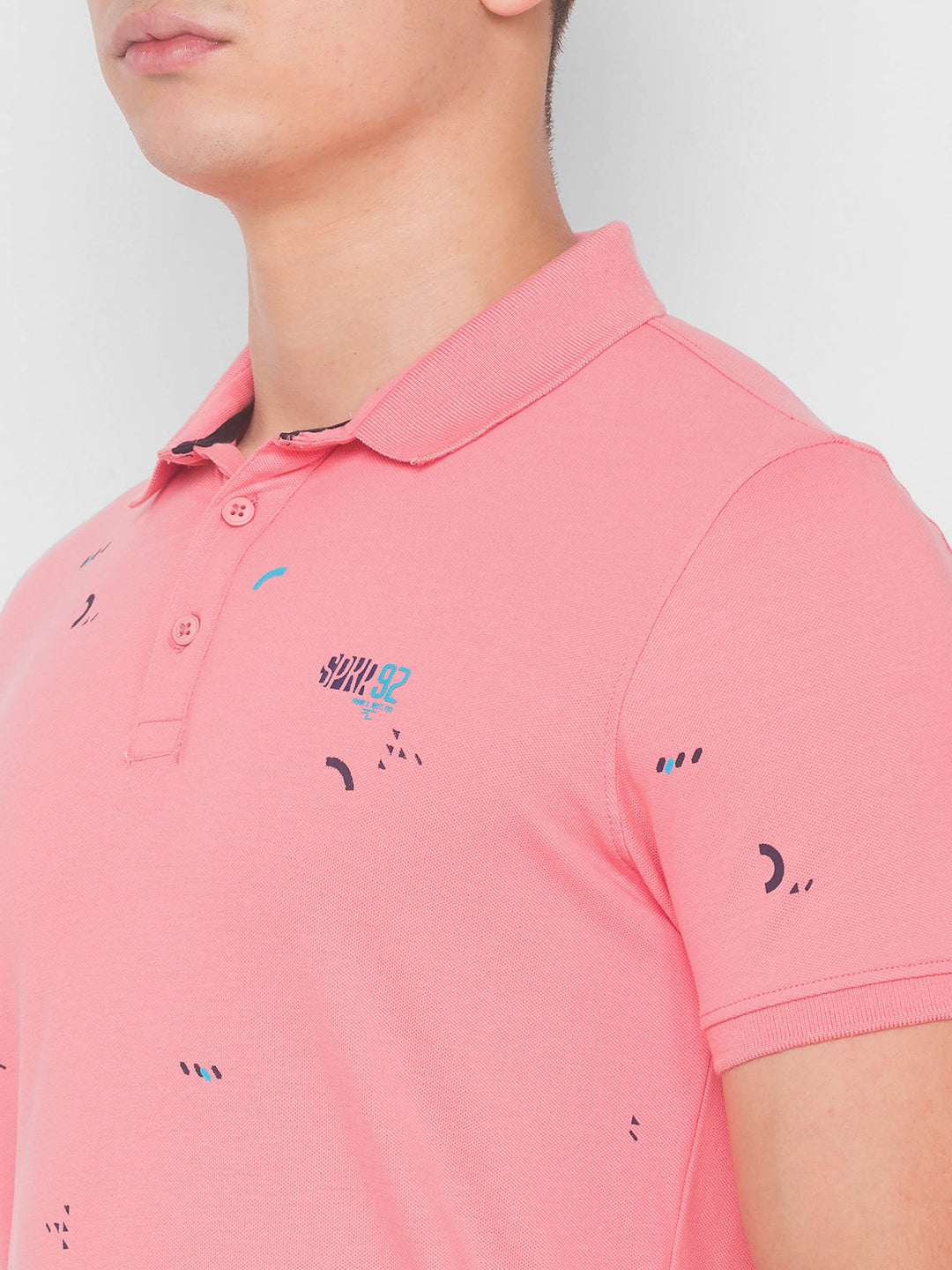 Spykar Men Pink Cotton Slim Fit Polo T-Shirt