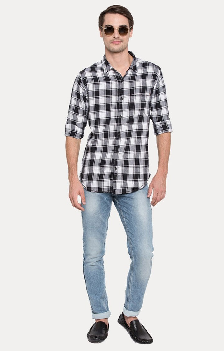 Spykar Men'S Black Cotton Checked Casual Shirts