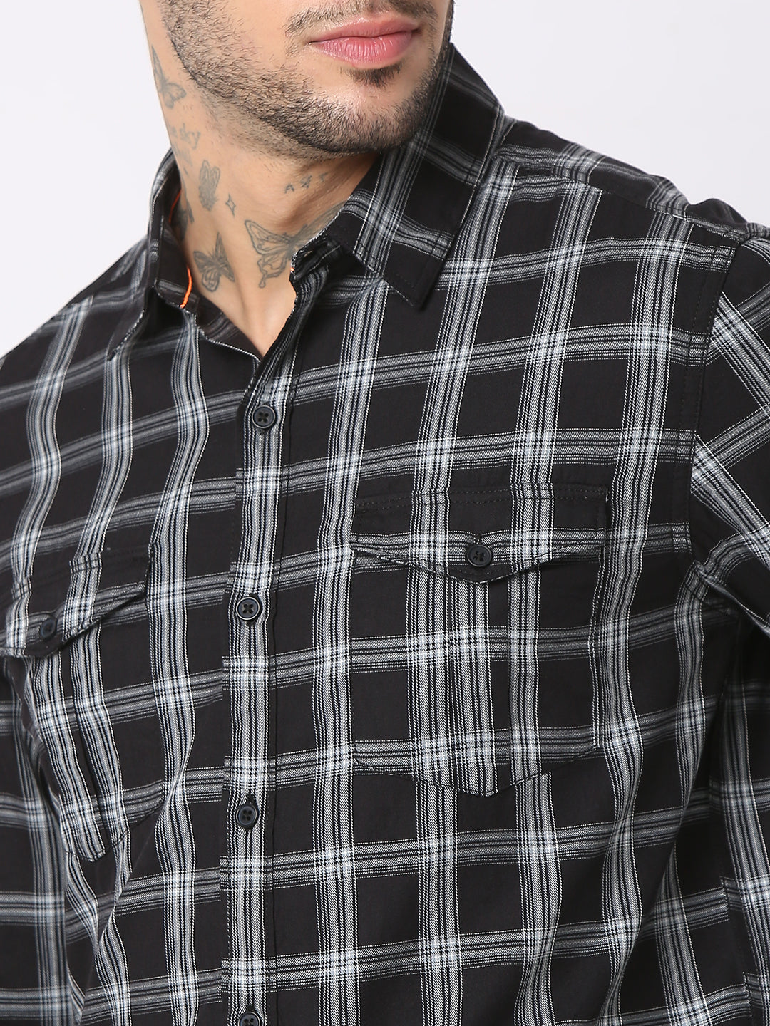 Spykar Men Black Cotton Regular Fit Checkered Shirts