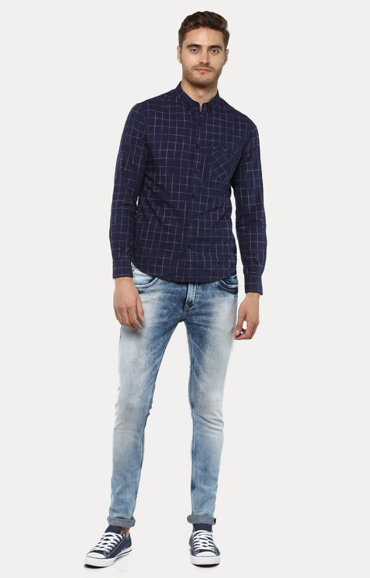 Spykar Men'S Blue Cotton Checked Casual Shirts