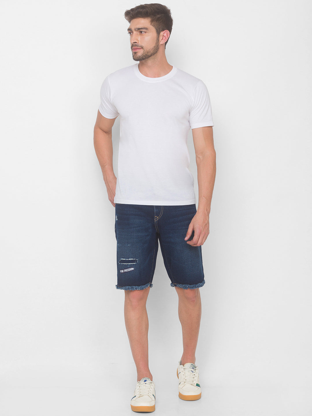 Spykar Men Dark Blue Solid Relaxed Low-Rise Shorts (Denim Shorts)