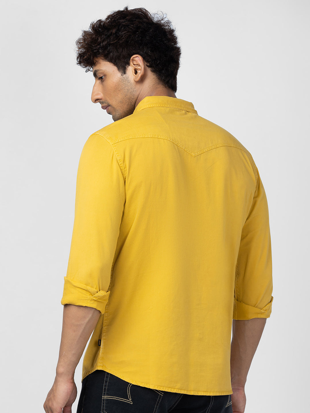 Spykar Men Sulphur Yellow Cotton Slim Fit Plain Shirt