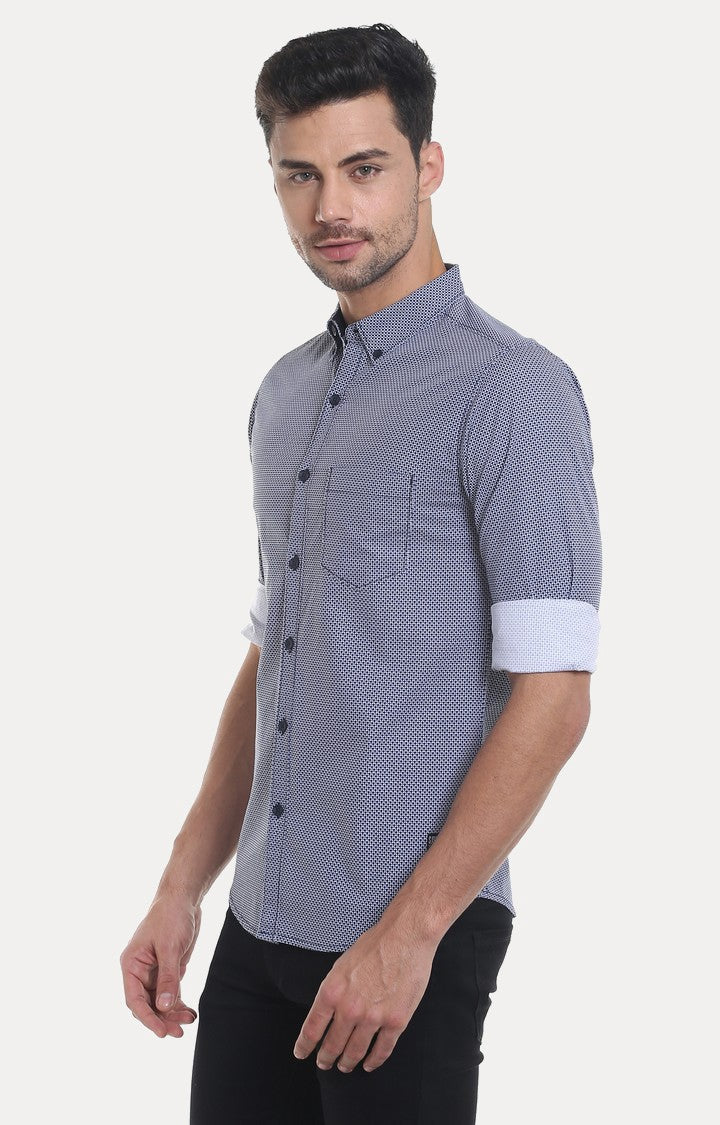 Spykar Men'S Blue Cotton Printed Casual Shirts