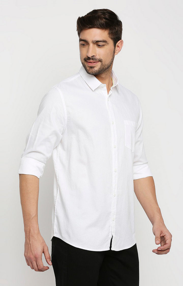 Spykar Men White Cotton Regular Fit Full Sleeve Casual Shirt