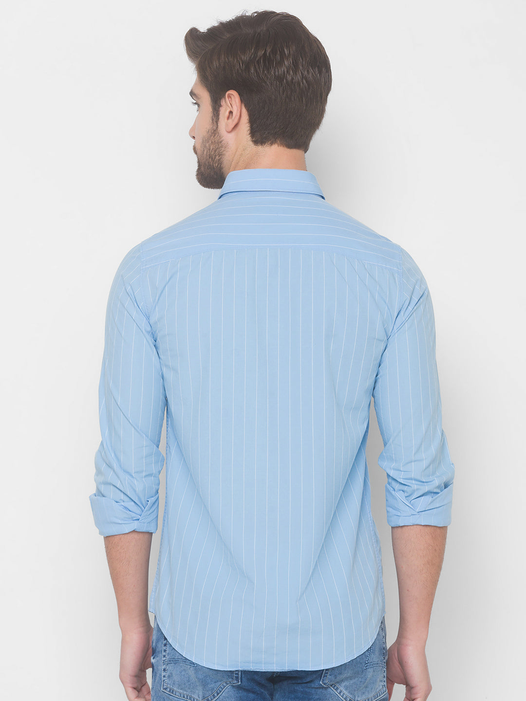 Spykar Men Sky Blue Cotton Slim Fit Shirt