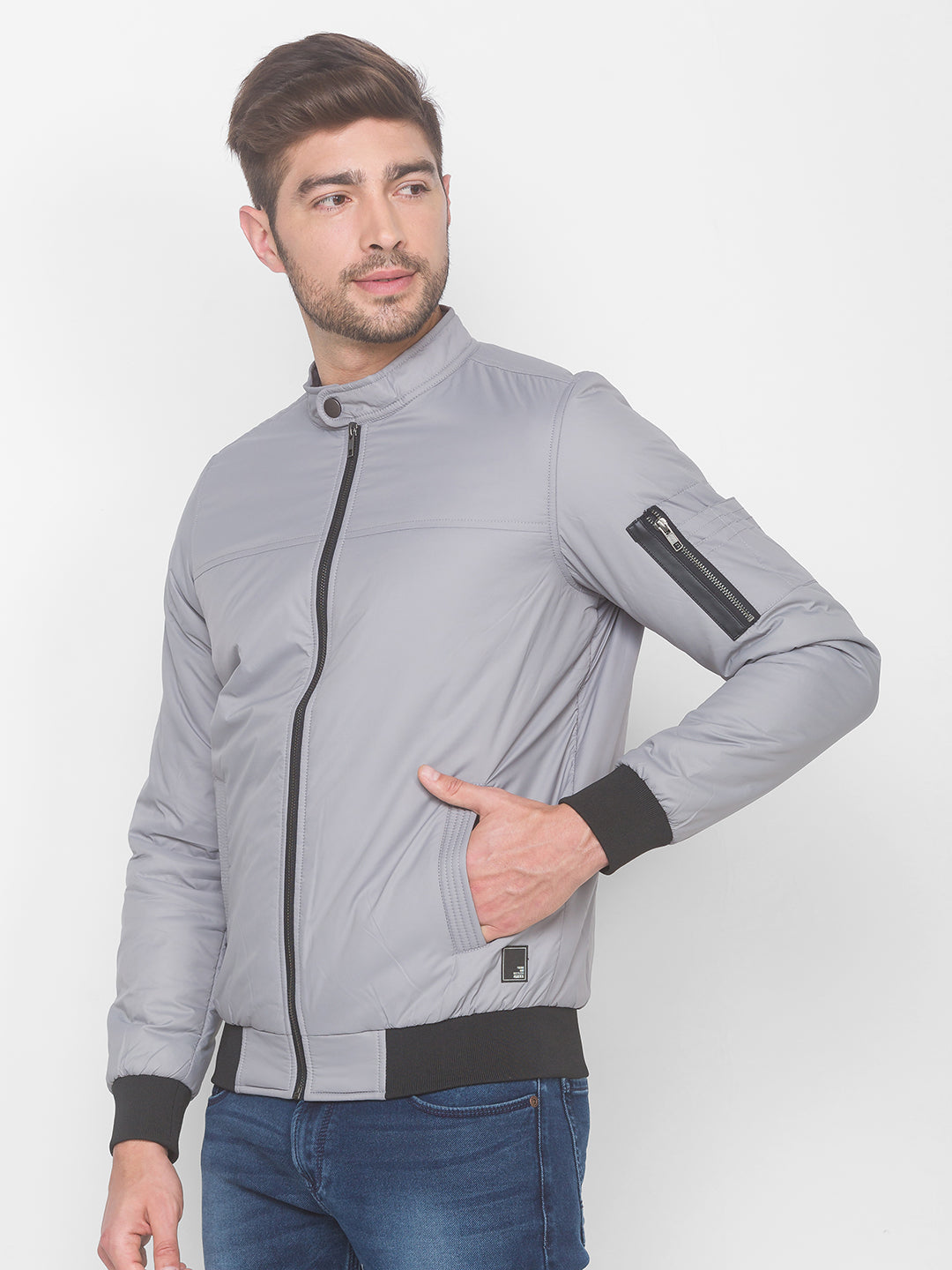 Spykar Grey Polyester Men Front Open Jacket