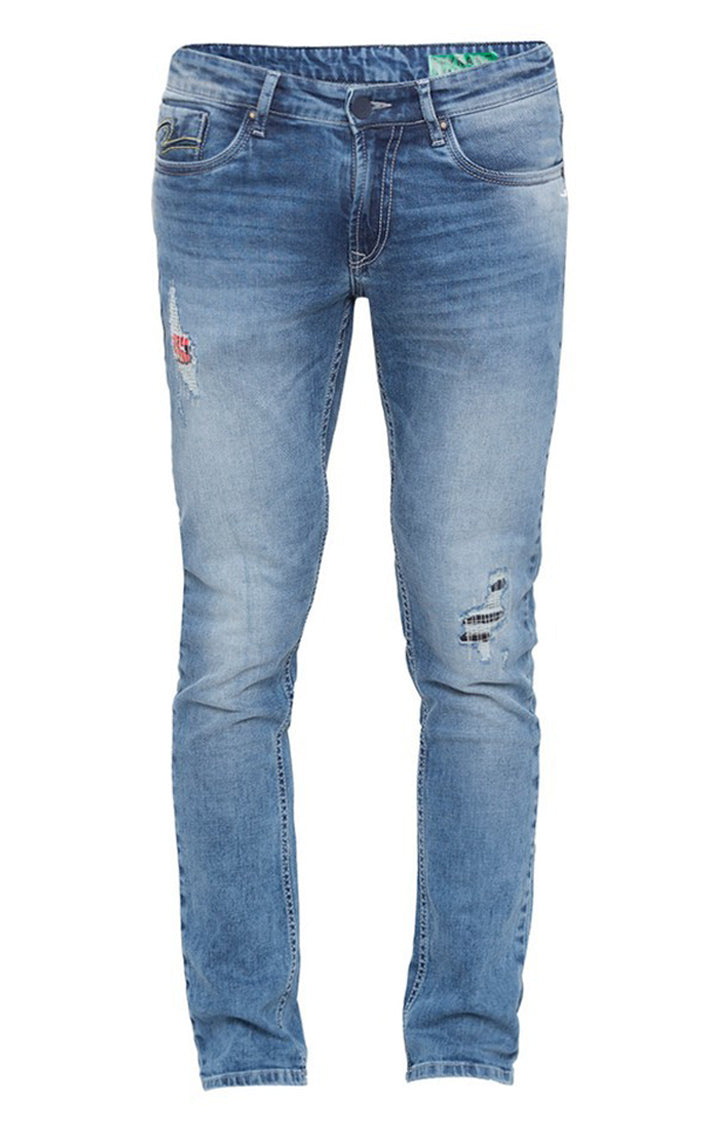 Spykar Blue Cotton Slim Fit Jeans For Men