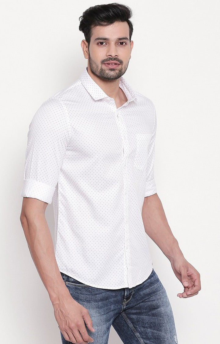 Spykar White Cotton Regular Fit Shirts For Men