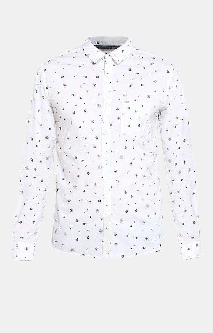 Spykar White Cotton Slim Fit Shirts For Men