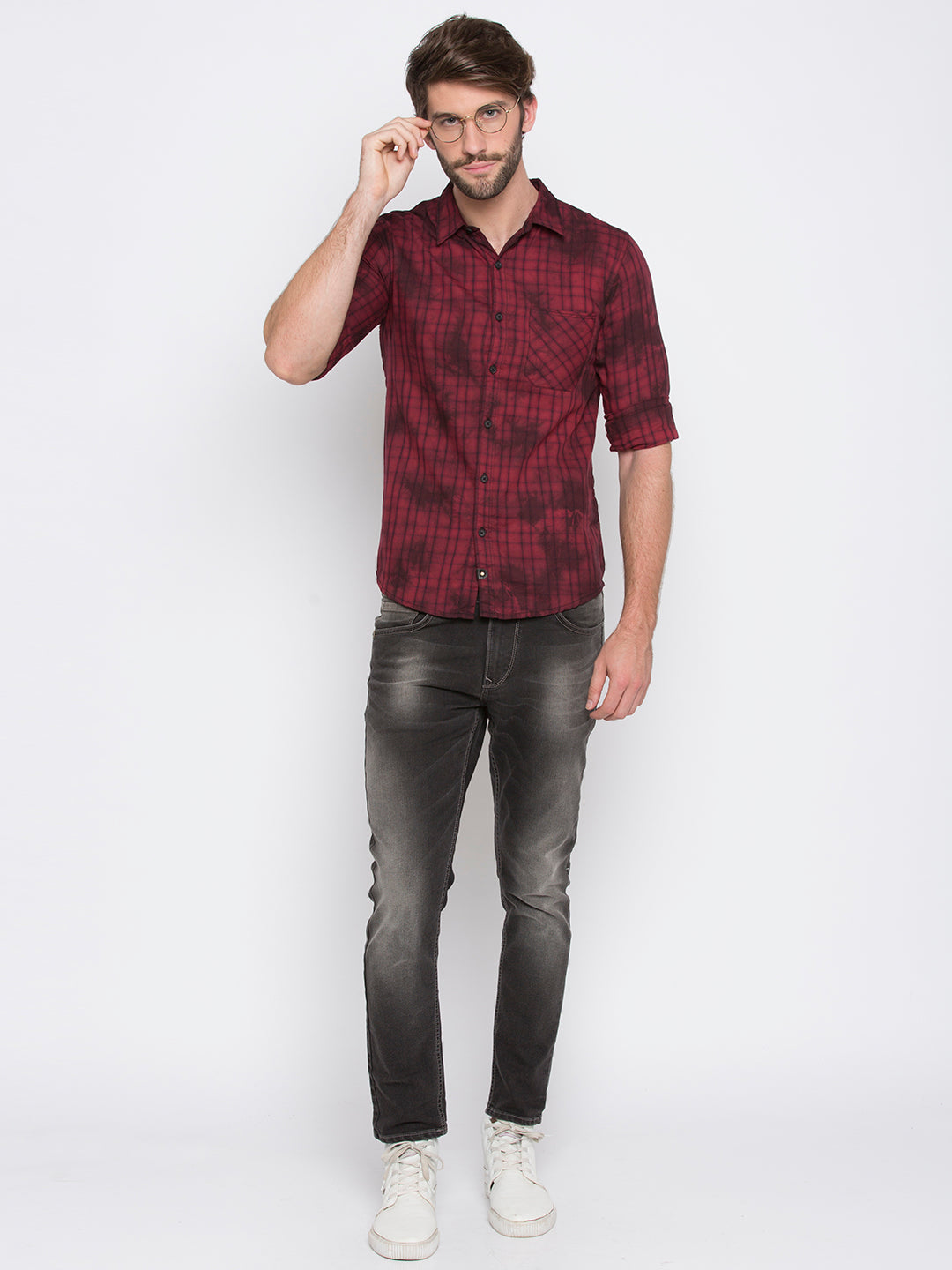 Spykar Men Red Printed Slim Fit Casual Shirt