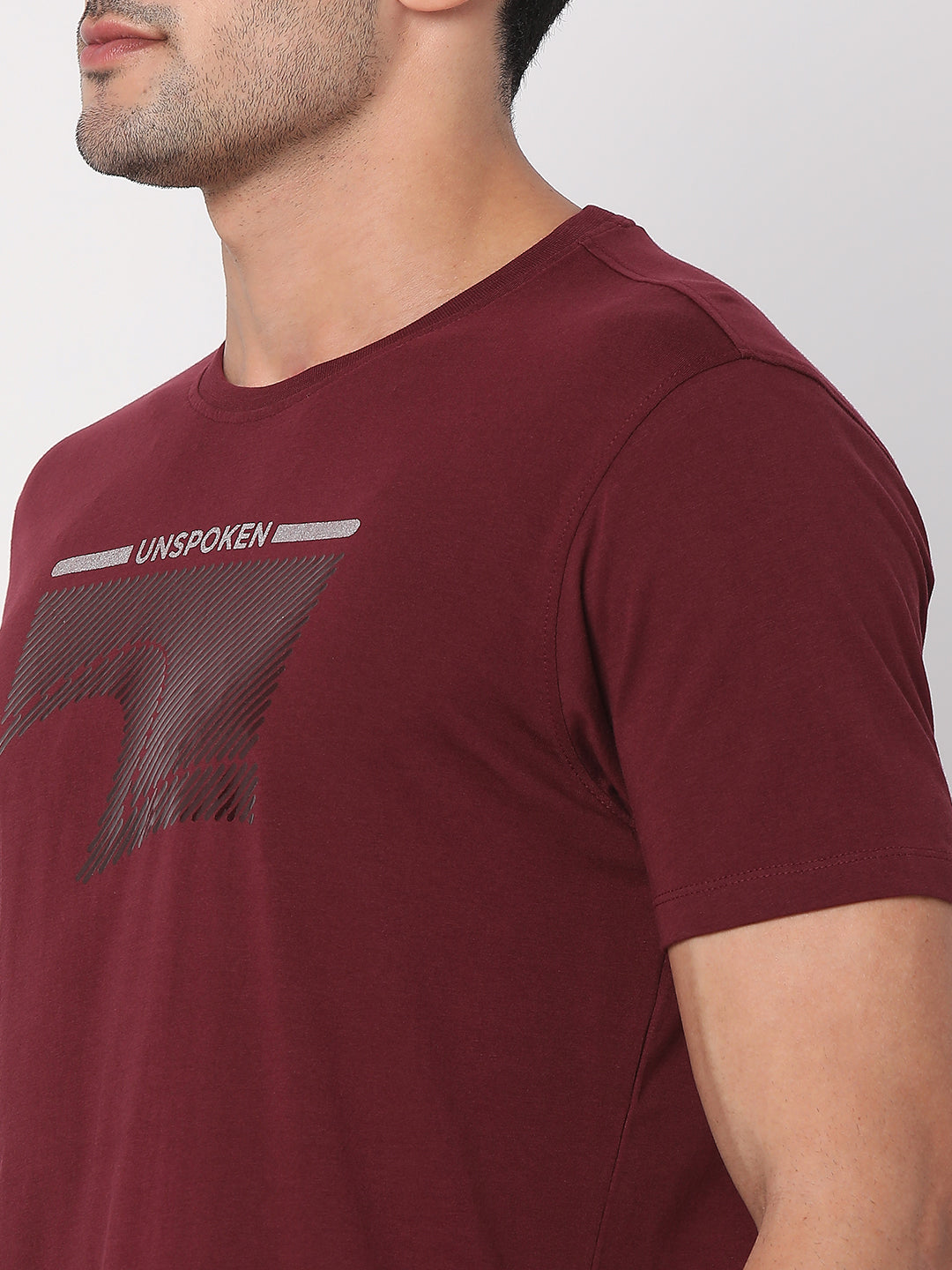 Spykar Wine Cotton Half Sleeve Printed Casual T-Shirt For Men