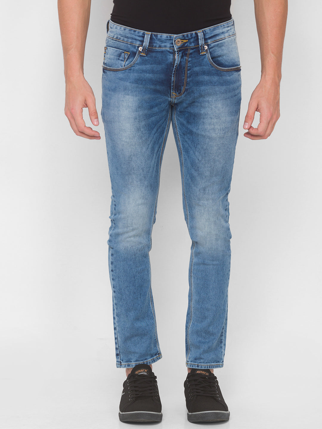 Spykar Men Mid Blue Solid Regular Low-Rise Jeans (Rover)