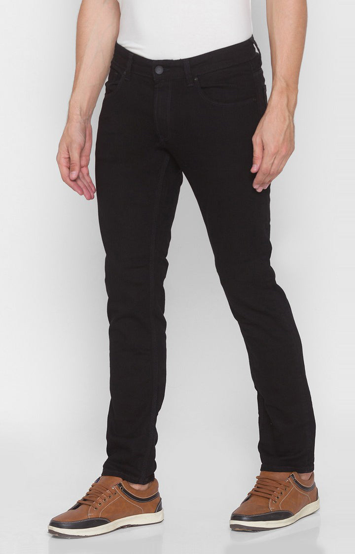 Spykar Black Cotton Stretch Regular Fit Narrow Length Jeans (Rover)