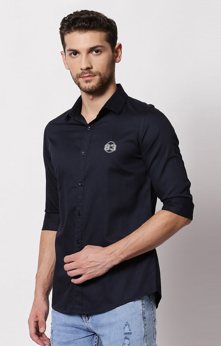 Spykar Men Navy Cotton Slim Fit Shirt