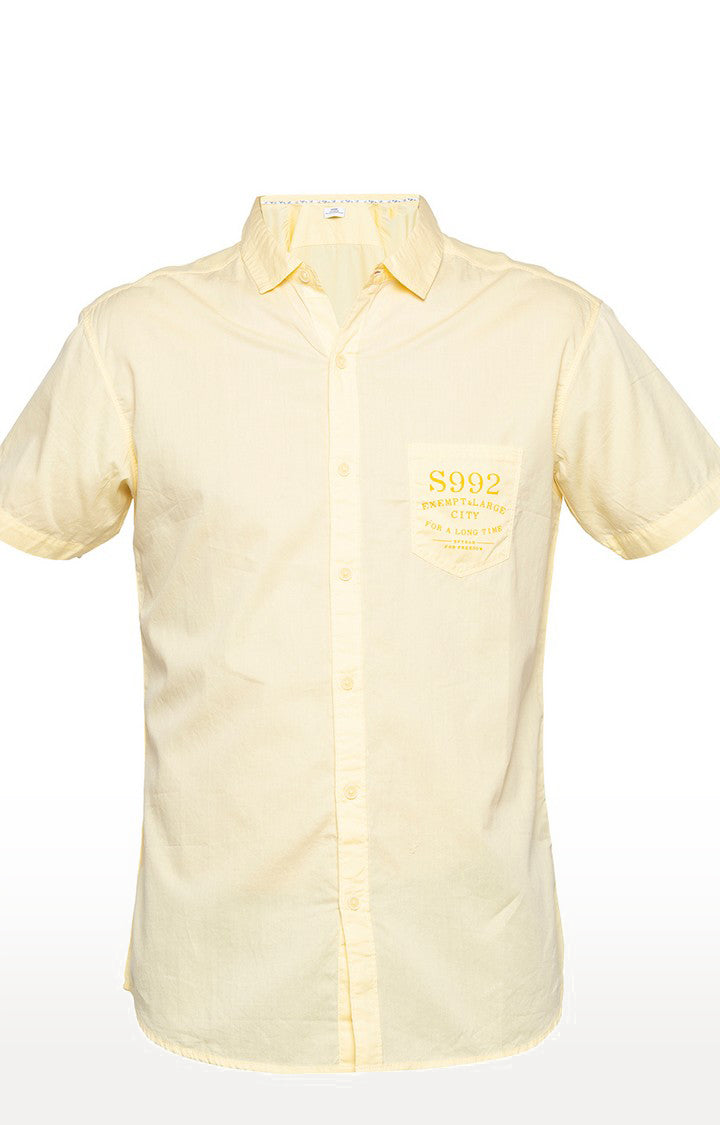 Spykar Men'S Yellow Cotton Solid Casual Shirts