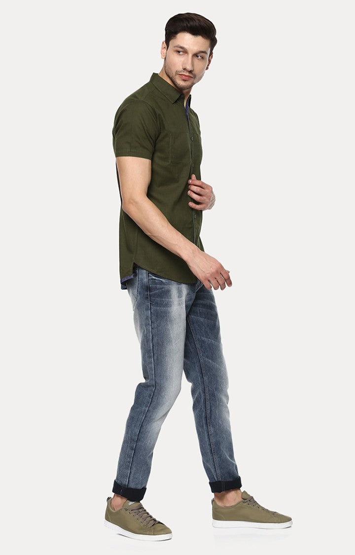 Spykar Men'S Green Cotton Solid Casual Shirts