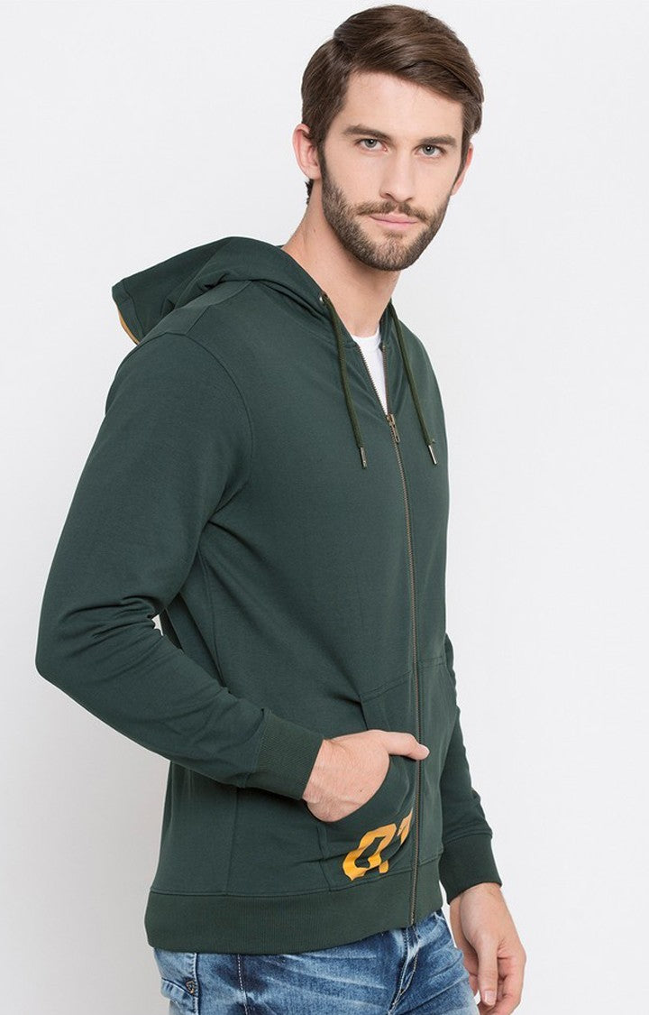 Spykar Bottle Green Solid Hoodie