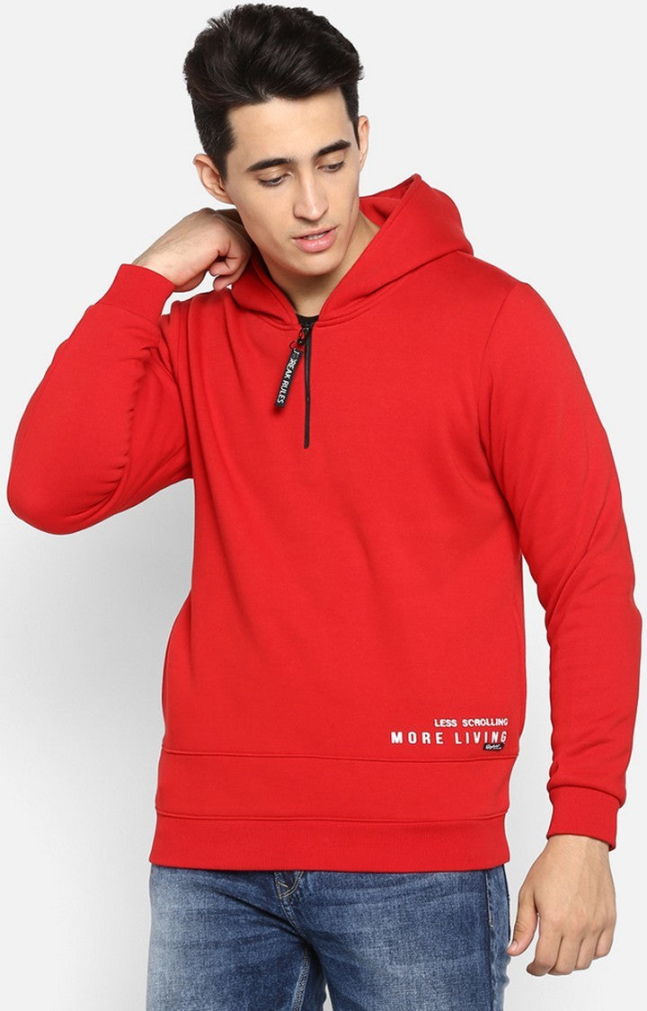 Spykar Red Cotton Regular Fit Sweatshirt For Men