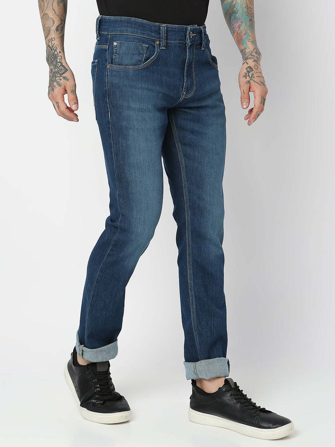 Spykar Men Dark Blue Cotton Regular Fit Narrow Length Jeans (Rover)