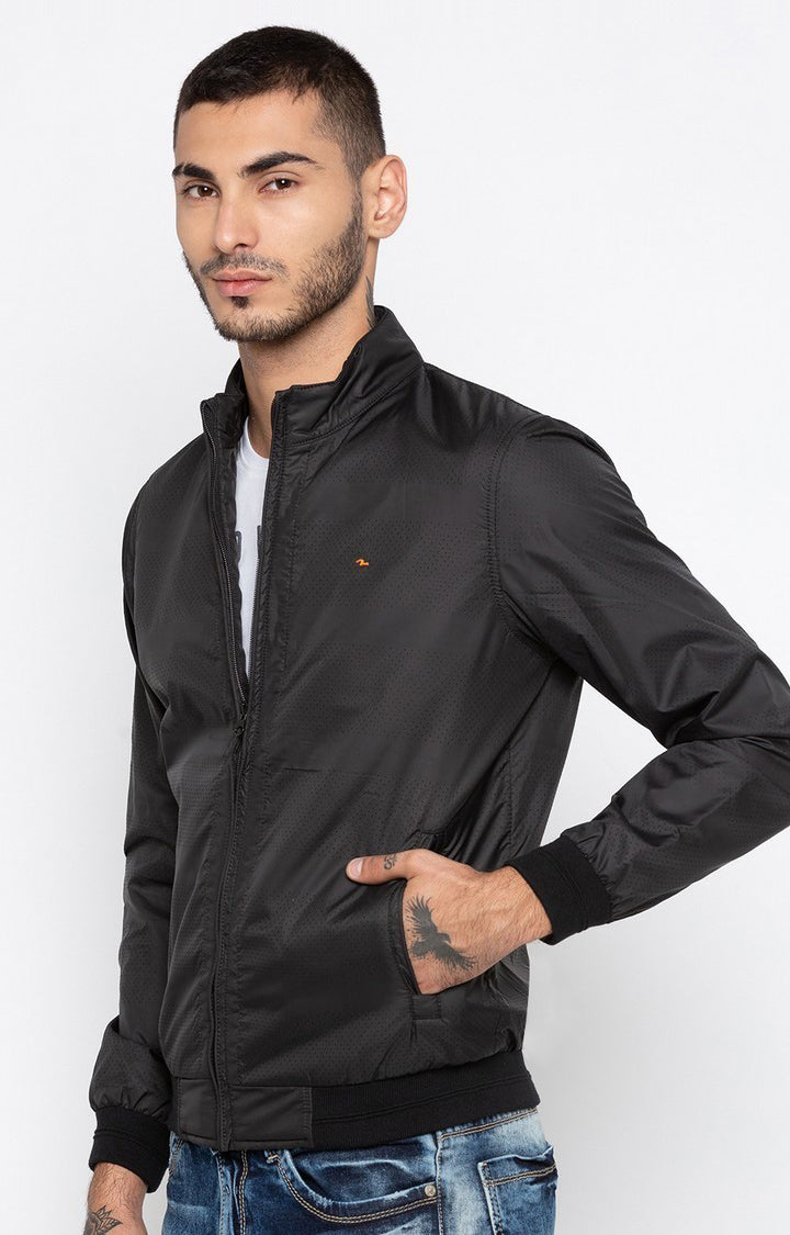 Spykar Men Black Solid Regular Fit Bomber Jacket