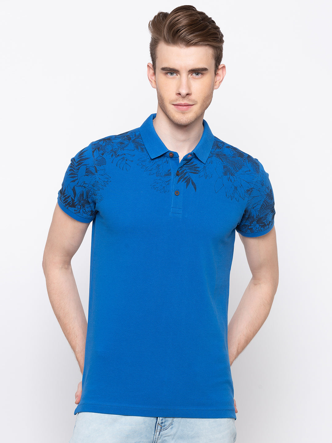 Spykar Men Blue Cotton T-Shirt