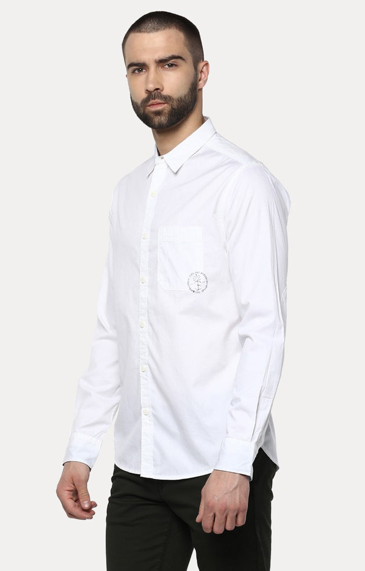 Spykar Men'S White Cotton Solid Casual Shirts