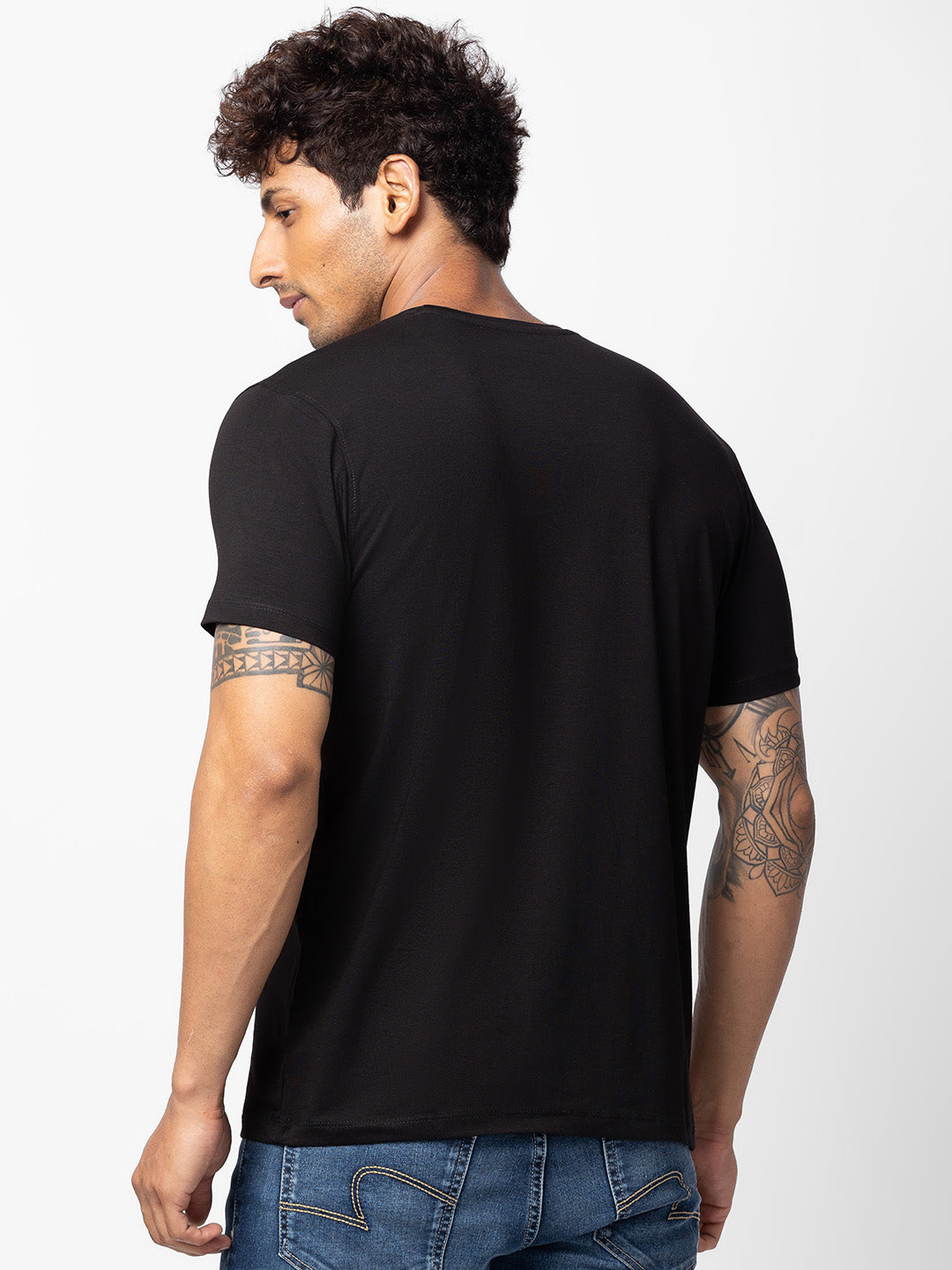 Spykar Men Black Cotton Regular Fit Half Sleeve Printed T-Shirt