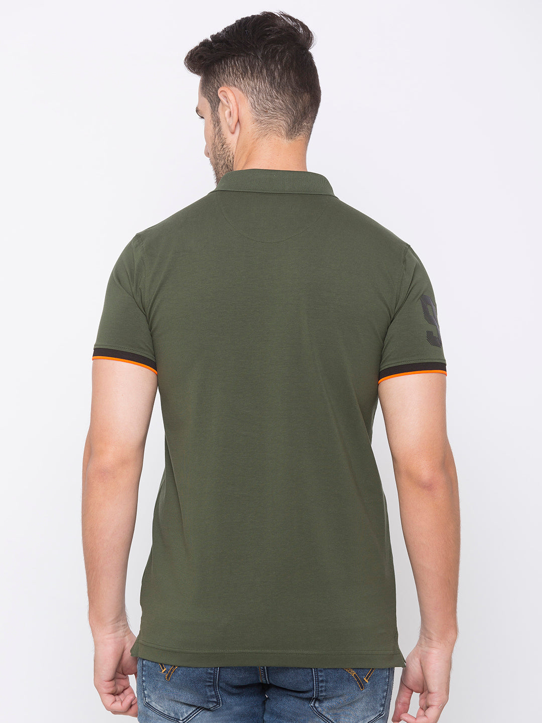 Spykar Men Green Cotton Slim Fit Polo T-Shirt