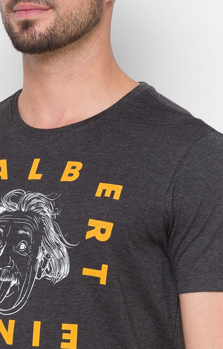 Albert Einstein By Spykar Grey Cotton Slim Fit T-Shirt For Men