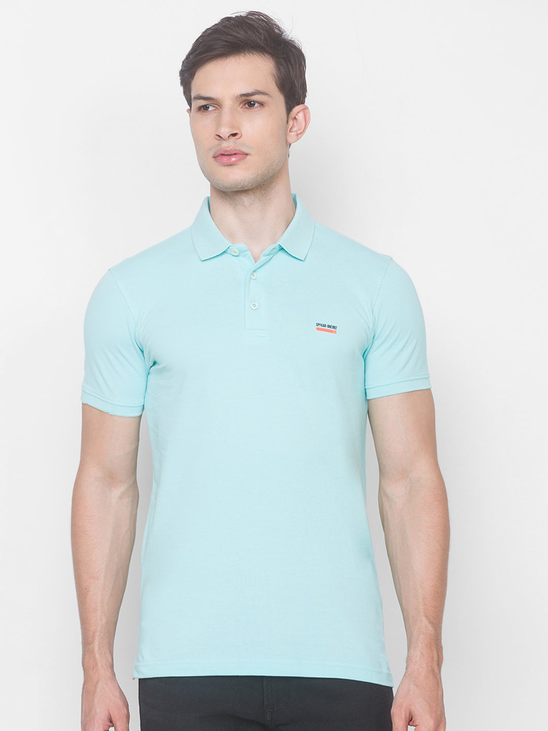 Spykar Men Blue Cotton Slim Fit Polo T-Shirt