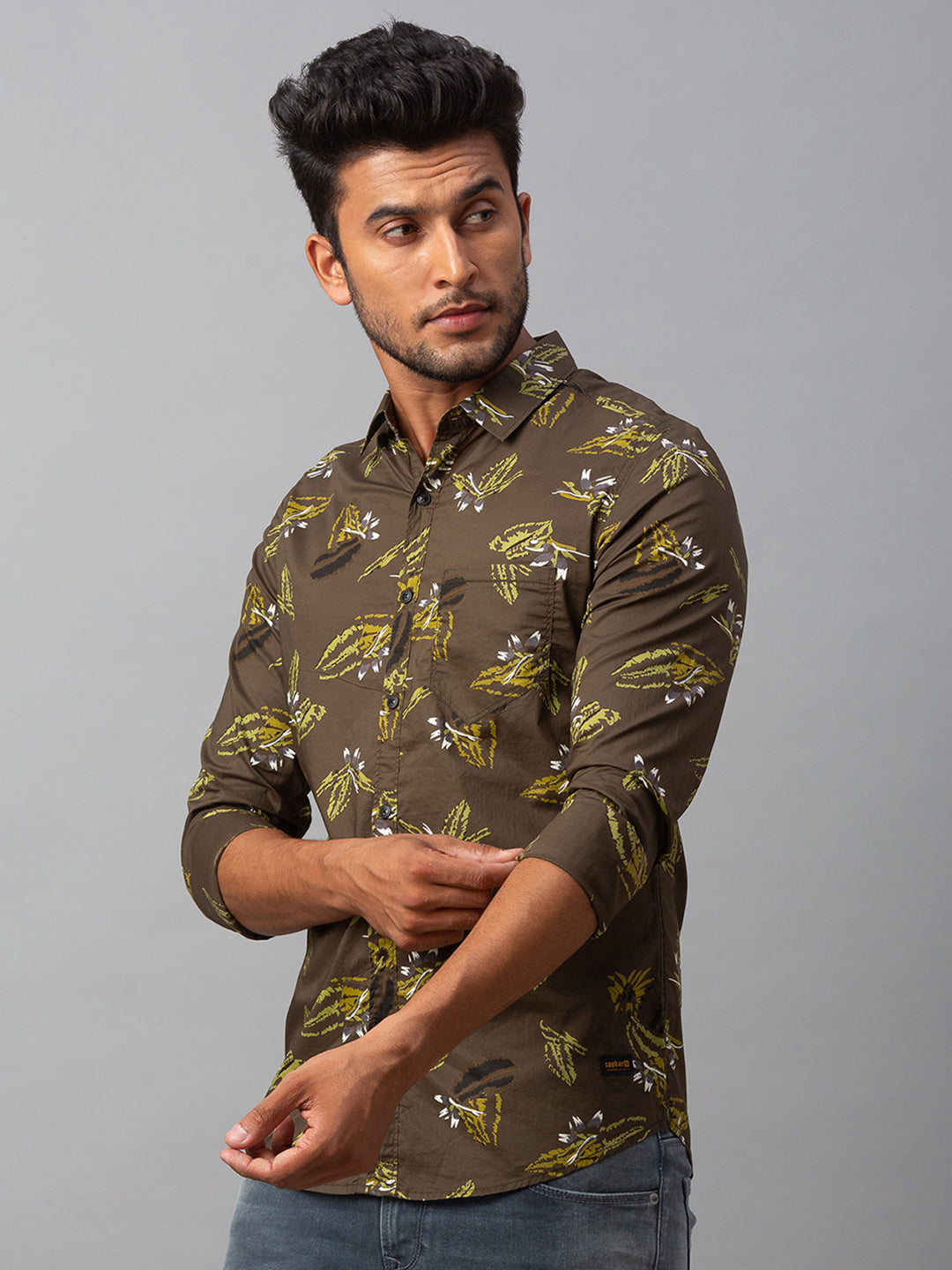 Spykar Men Green Cotton Slim Fit Shirt