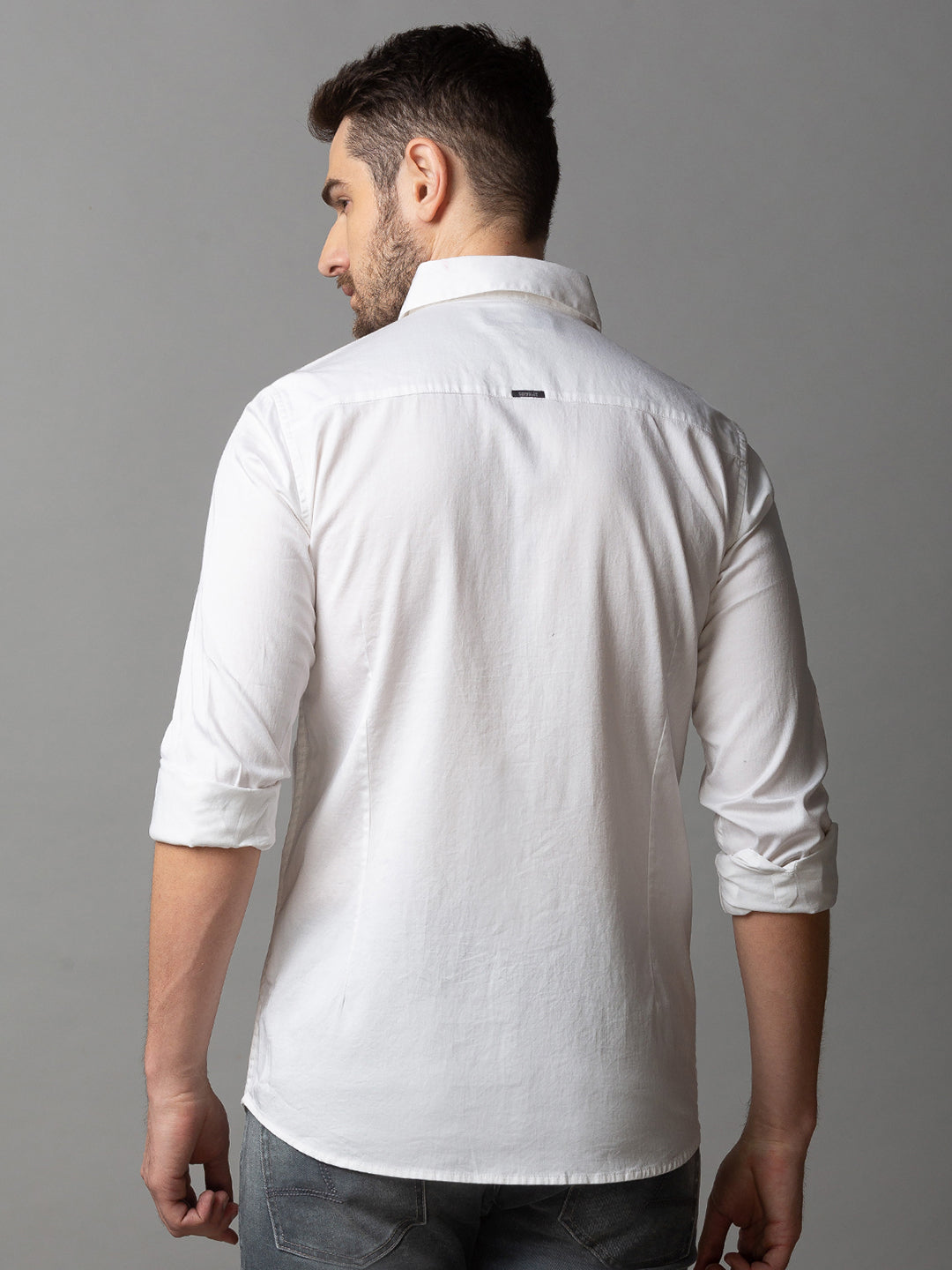 Spykar Men White Cotton Slim Fit Shirt