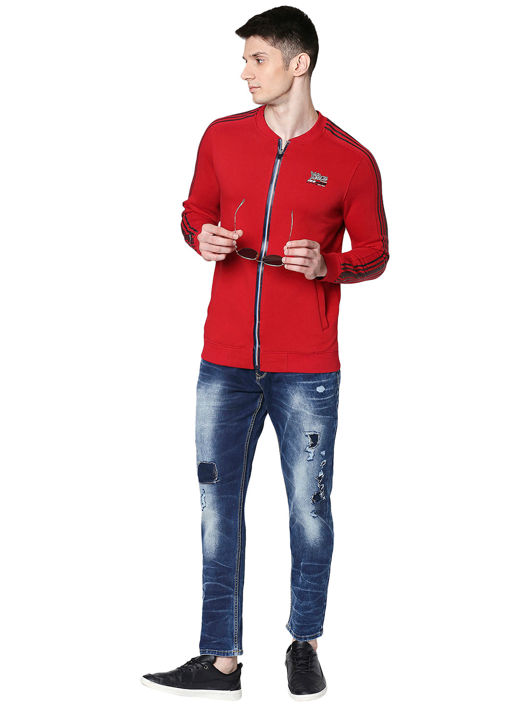 Spykar Cotton Blend Red Sweatshirt For Men