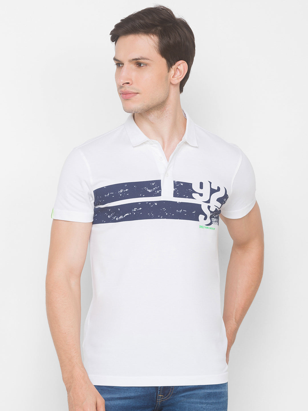 Spykar Men White Cotton Slim Fit Polo T-Shirt