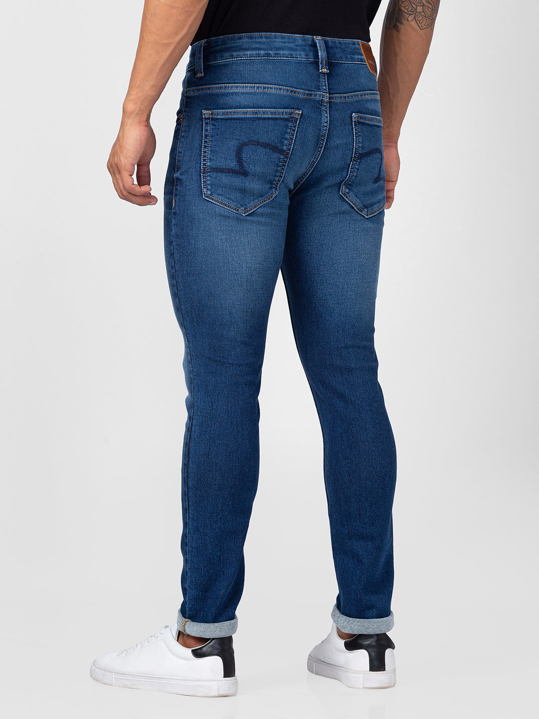 Spykar Men Dark Blue Cotton Super Slim Fit Tapered Length Jeans (Super Skinny)