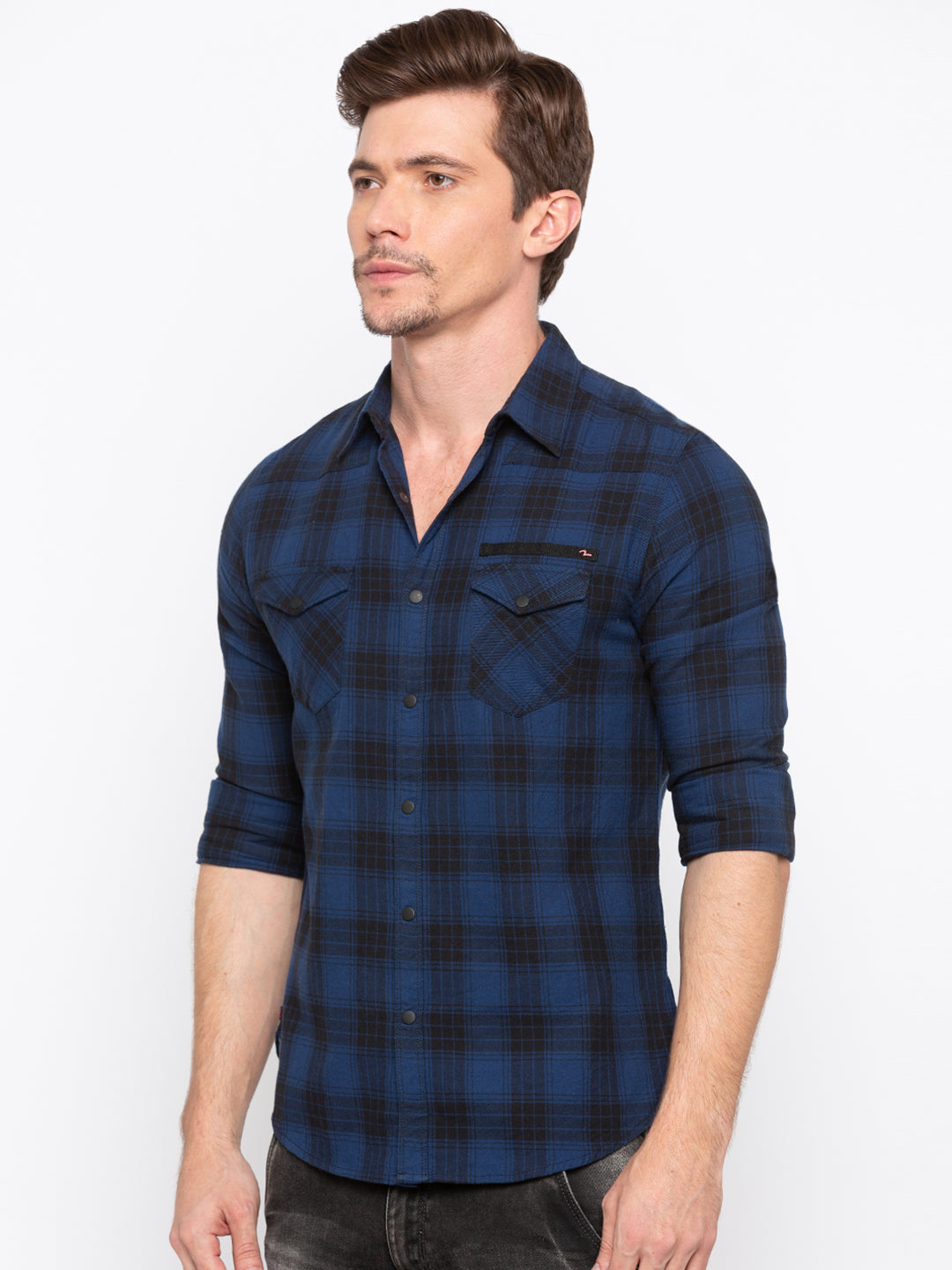 Spykar Men Black Checked Slim Fit Casual Shirt