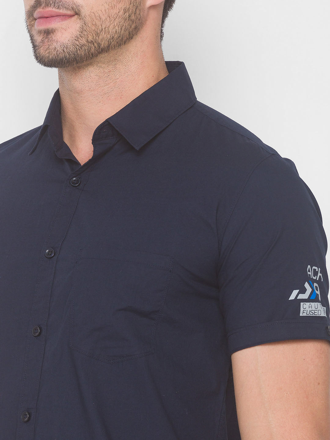 Spykar Men Navy Blue Cotton Casual Slim Fit Shirt