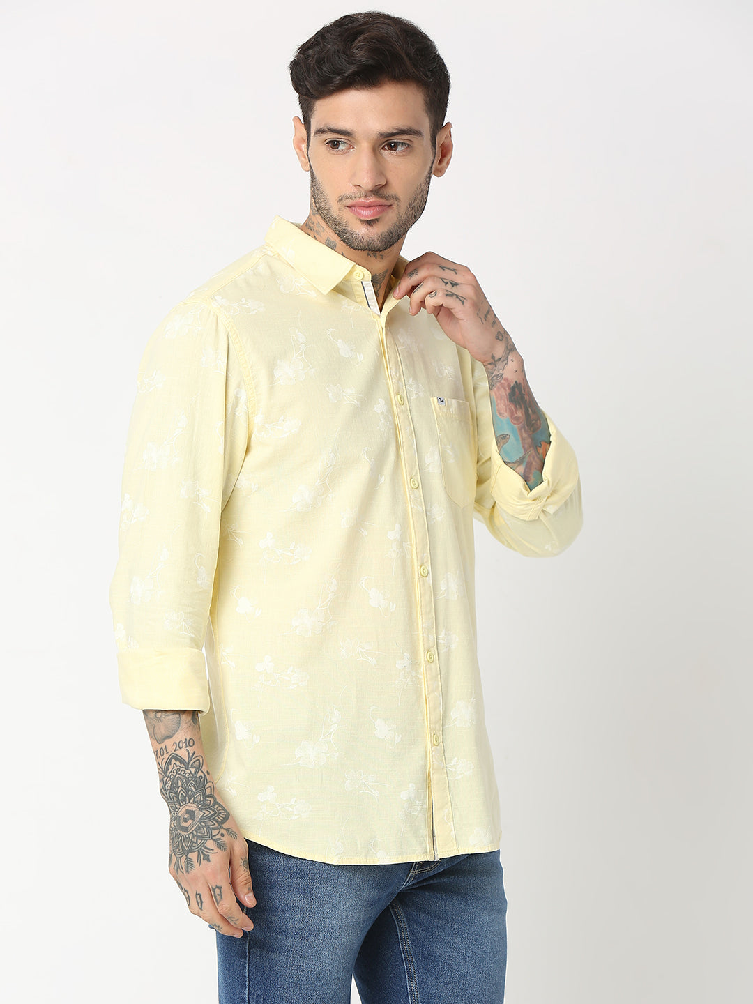 Spykar Men Lemon Cotton Slim Fit Printed Shirts