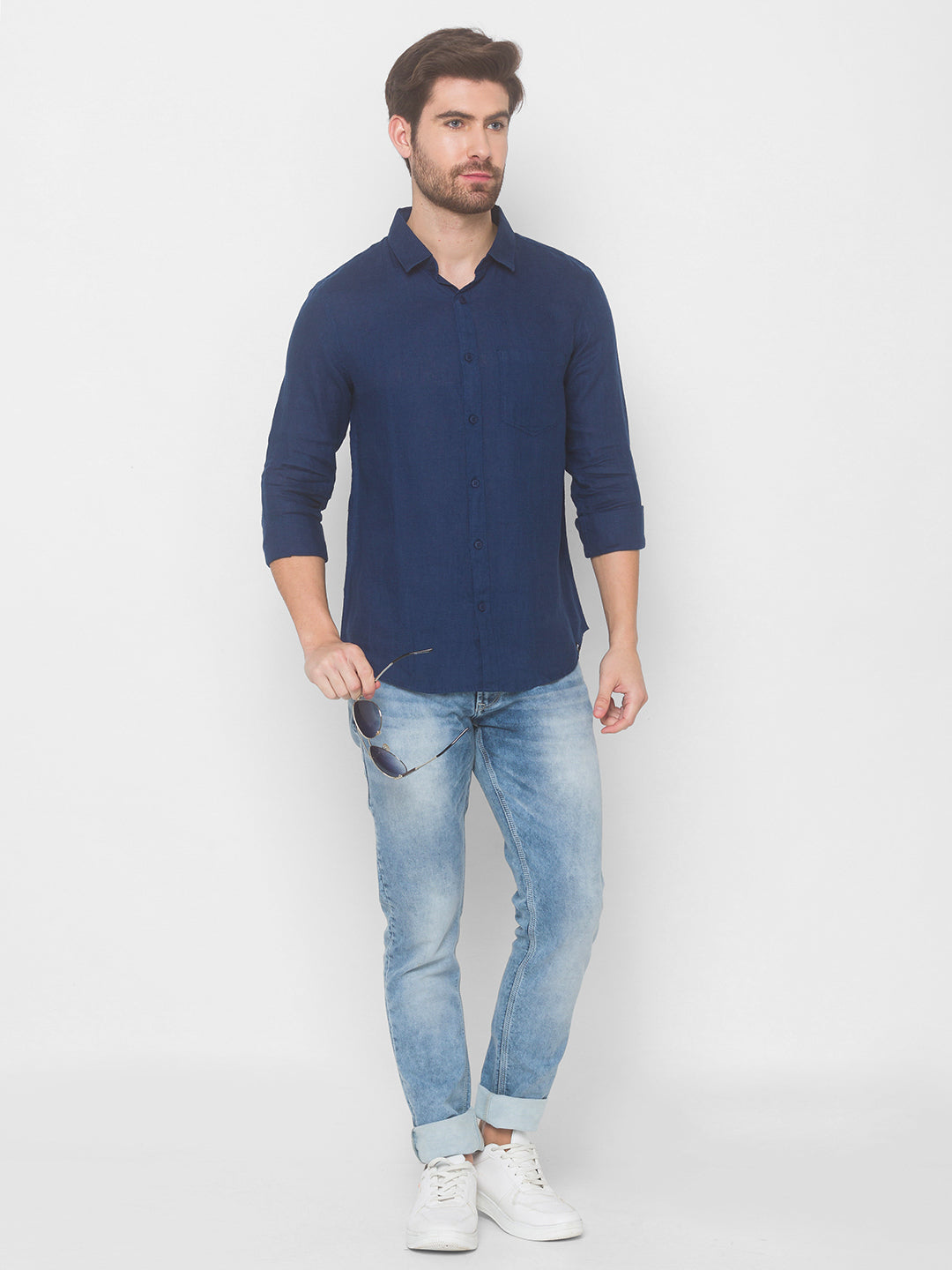 Spykar Men Indigo Blue Cotton Shirts (Slim)