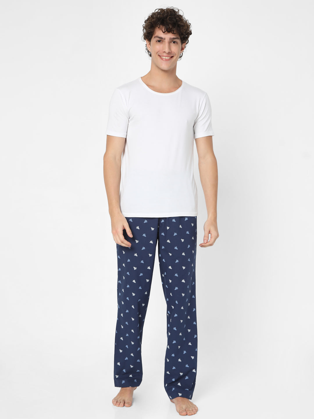 Men Premium Navy Cotton Printed Pyjama- Underjeans By Spykar