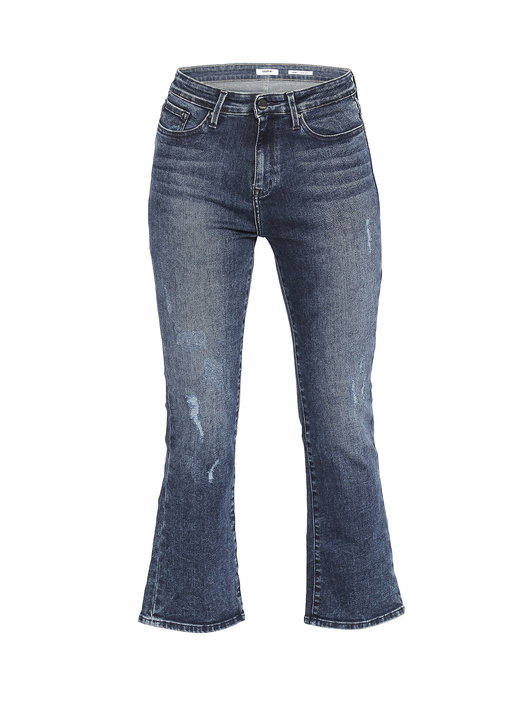 Spykar Dark Blue Cotton Flare Fit Jeans For Women (Elissa)