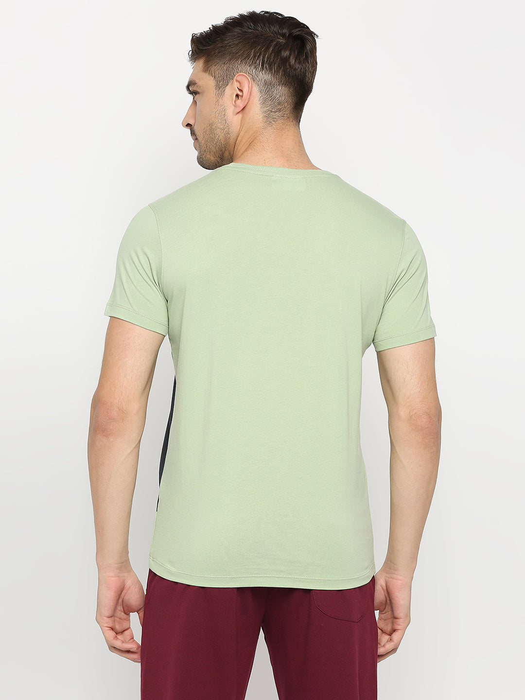 Men Premium Dusty Pista Cotton Round Neck Printed Tshirt- Underjeans By Spykar
